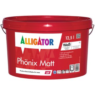 Alligator Ph&ouml;nix Matt LEF Hochdeckende Streiflichtunempfindliche Innenfarbe Wandfarbe wei&szlig; 12,5 Liter